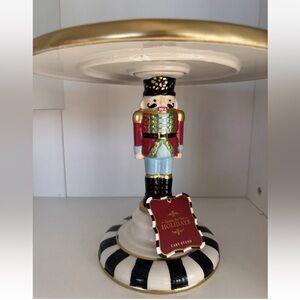 Home For Holidays Nutcracker Cake Stand Checkered Red & blue Christmas 9in Tall